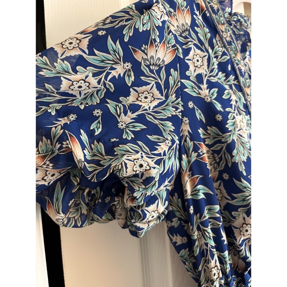 Max Studio London Boho Floral Maxi Dress Large Smocked Waist Puff Sleeve - Picture 10 of 11